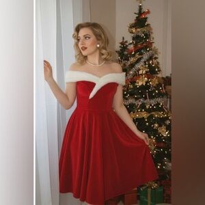 Elegant Red Off-Shoulder Dress for Christmas
